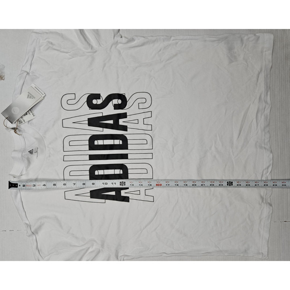 Adidas Graphic Tee Mens Large White Short Sleeve Spell out Loose Fit - Picture 2 of 7